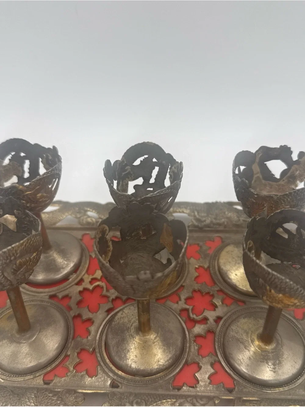 VTG Nikko Japanese Dragon Cordial Liqueur Set Tray & Cups As-Is No Glass
